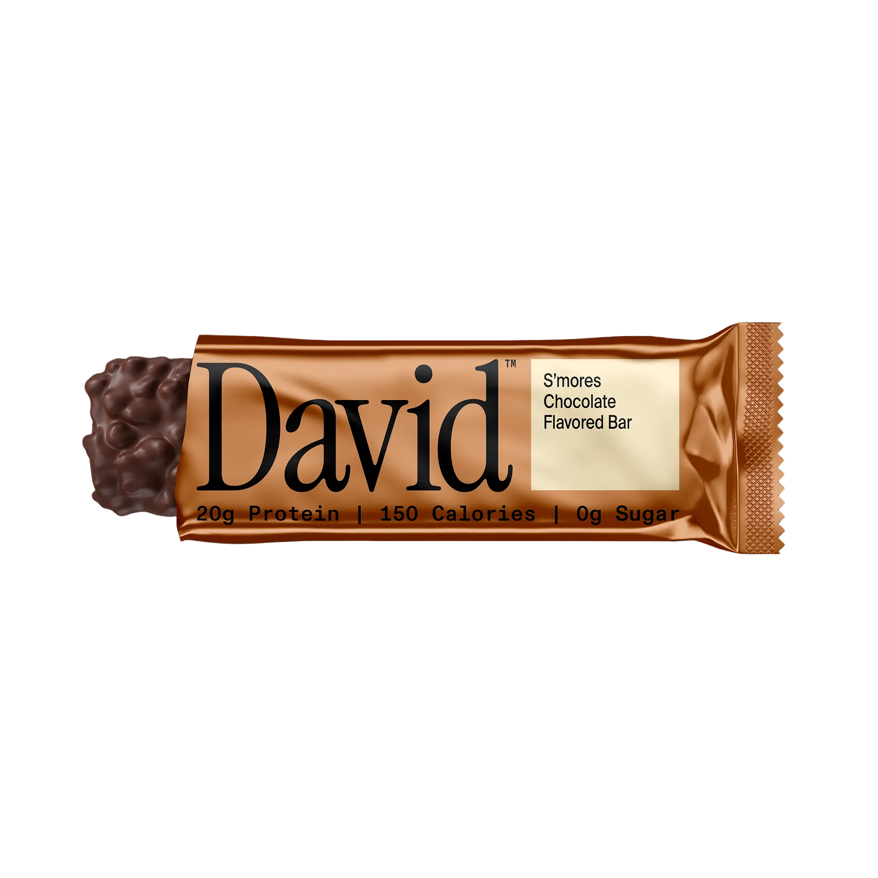 David S'mores Chocolate Flavored Protein Bar on a black background
