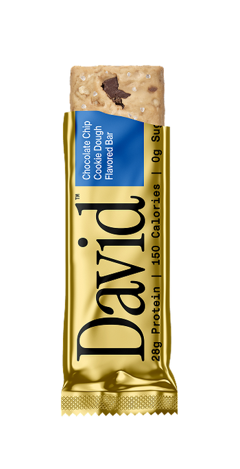 Chocolate Chip Cookie Dough bar partially open on a transparent background.